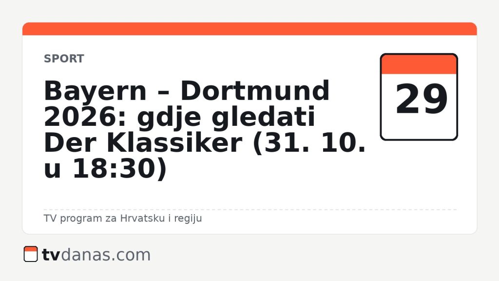 Bayern – Dortmund 2026: gdje gledati Der Klassiker (31. 10. u 18:30)