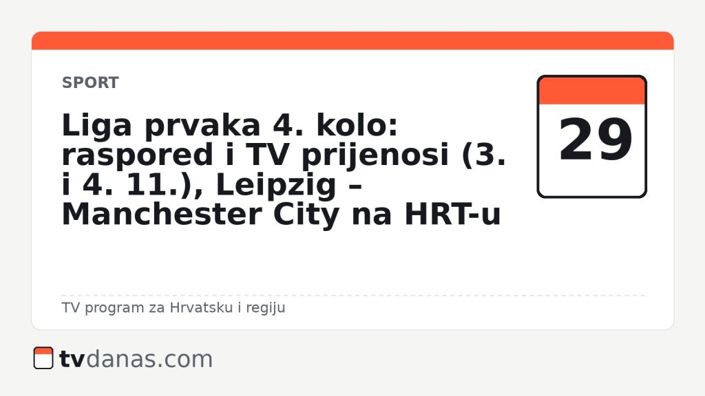 Liga prvaka 4. kolo: raspored i TV prijenosi (3. i 4. 11.), Leipzig – Manchester City na HRT-u