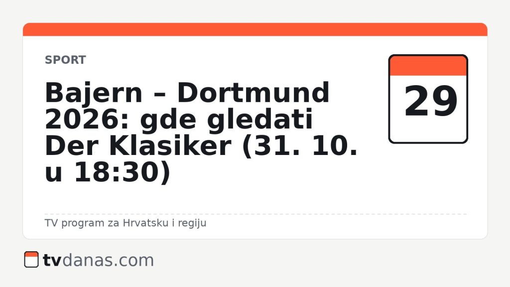 Bajern – Dortmund 2026: gde gledati Der Klasiker (31. 10. u 18:30)